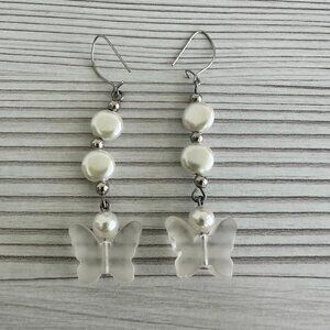 Vintage Pearl Inspired Butterfly Dangling Earrings